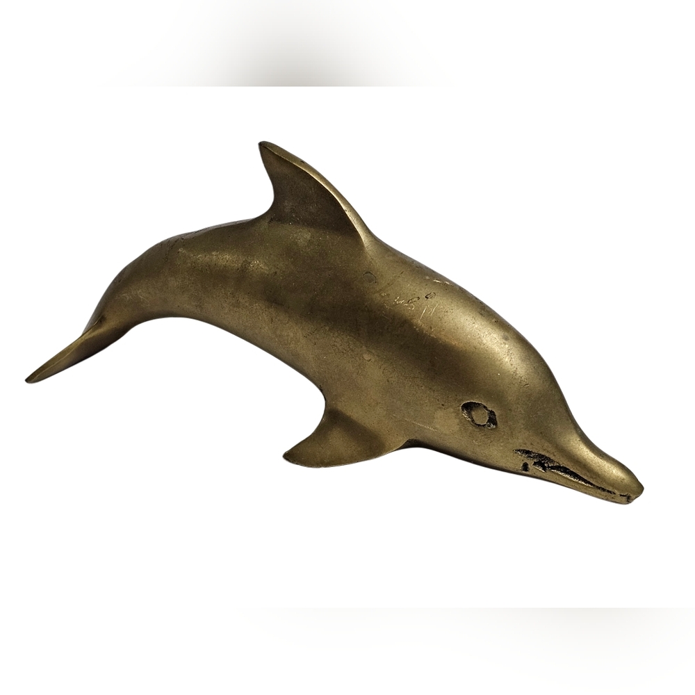 Vtg Solid Brass 6” Dolphin Sculpture Statue Figurine Paperweight Beach Art Decor